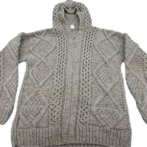 Fisherman’s Hooded 100% Wool Sweater Women’s Gray Large By Yarnia